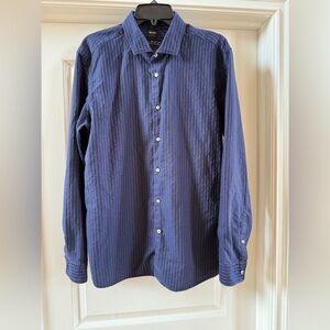 BOSS Hugo Boss Regular Fit Blue‎ Striped Button Up Shirt Men’s Size XL